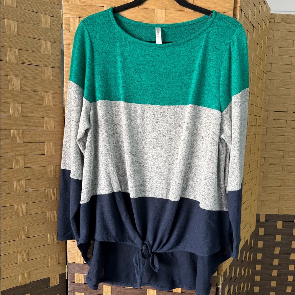 Emerald Green, Gray, and Navy Long Sleeve Top